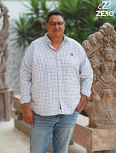 قميص كاروه قطن - ابيض