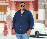 قميص كتان سادة - كحلى