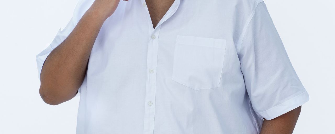 قميص اكسفورد نص كم قطن (بجيب) - ابيض