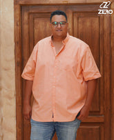 قميص اكسفورد نص كم قطن (بجيب) - اورانج