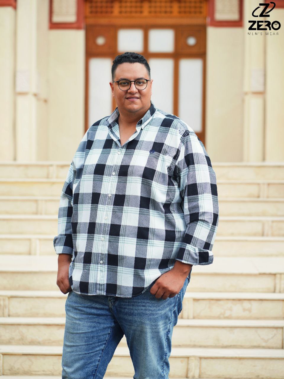 قميص كاروه قطن - اسود فى ابيض