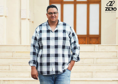 قميص كاروه قطن - اسود فى ابيض