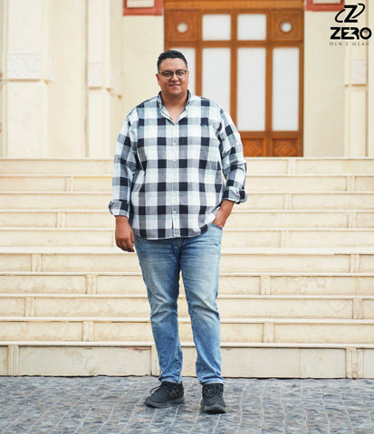 قميص كاروه قطن - اسود فى ابيض