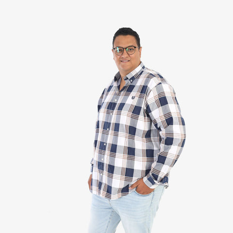 قميص كاروه قطن - كحلى فى ابيض