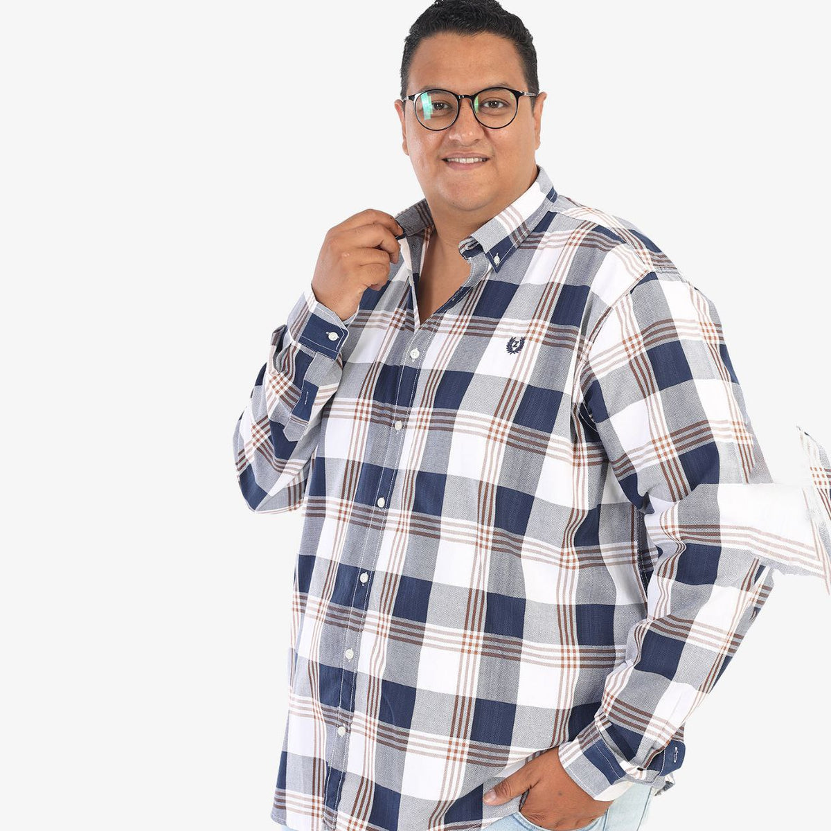 قميص كاروه قطن - كحلى فى ابيض