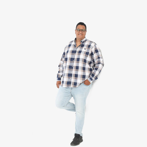 قميص كاروه قطن - كحلى فى ابيض