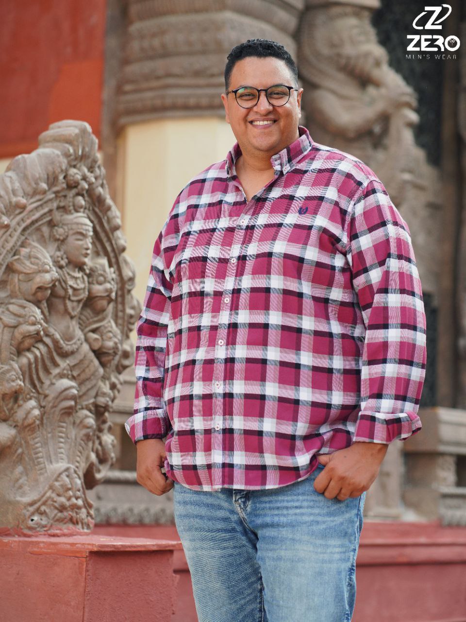 قميص كاروه قطن -  فوشيا