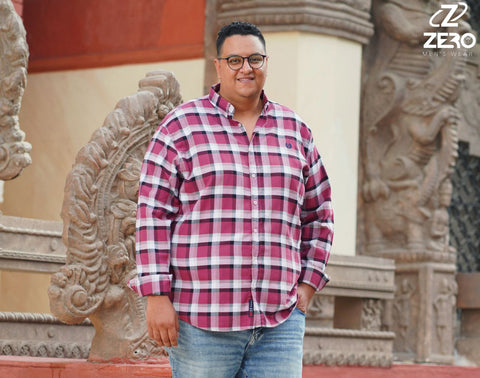 قميص كاروه قطن -  فوشيا