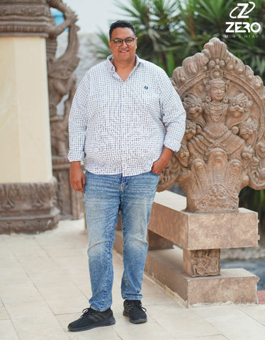 قميص كاروه قطن - ابيض