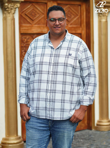 قميص كاروه قطن - ابيض