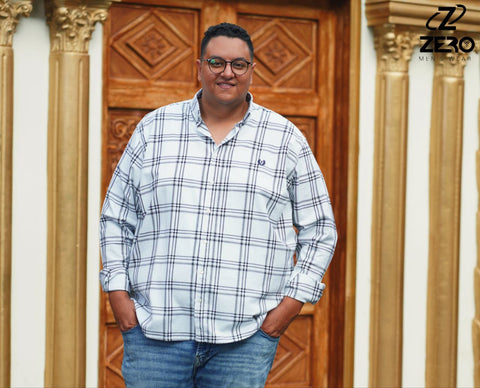 قميص كاروه قطن - ابيض