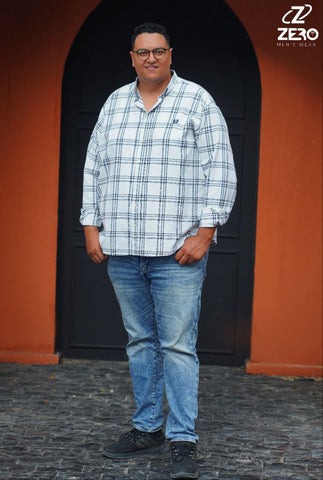 قميص كاروه قطن - ابيض