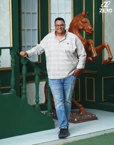 قميص كاروه قطن - بيج