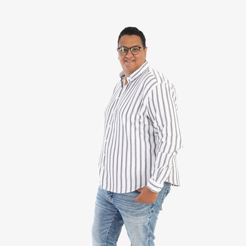 قميص مقلم بسكوتة - ابيض