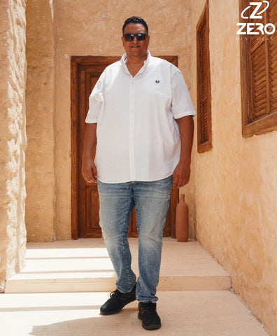 قميص كتان نص كم - ابيض