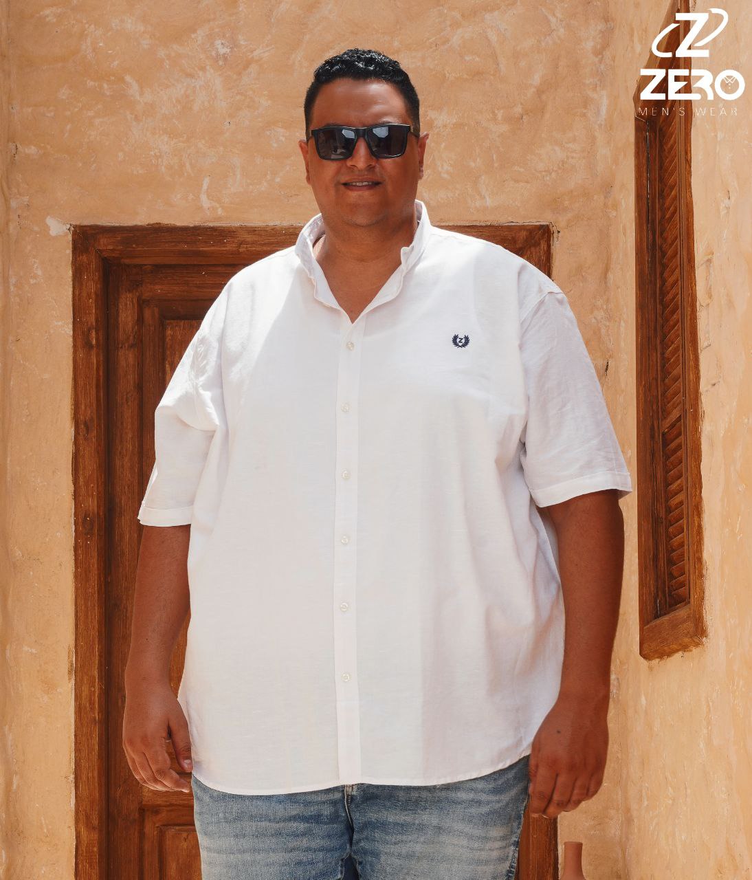 قميص كتان نص كم - ابيض