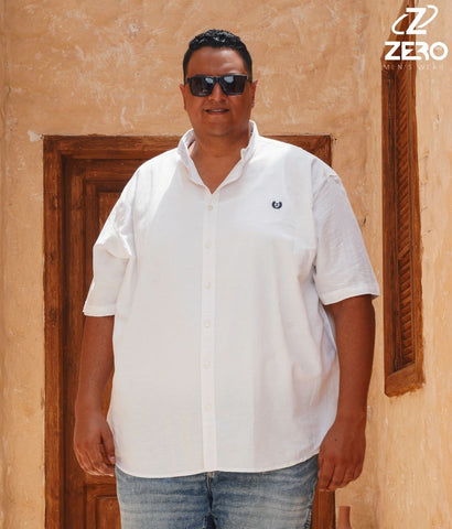 قميص كتان نص كم - ابيض