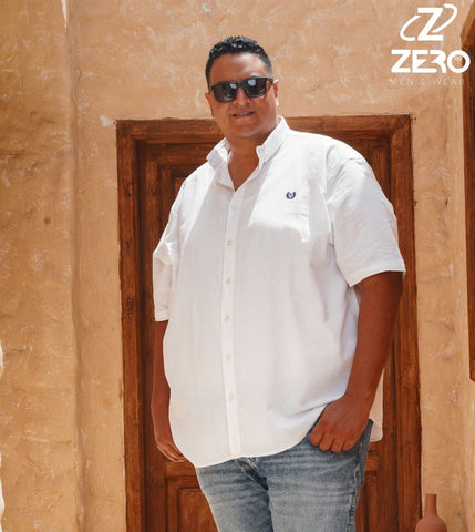 قميص كتان نص كم - ابيض