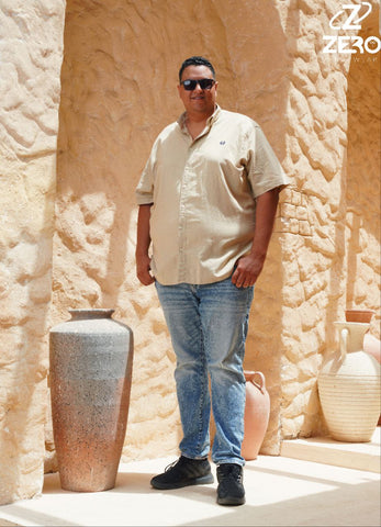 قميص كتان نص كم - بيج