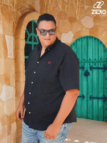 قميص كتان نص كم - اسود