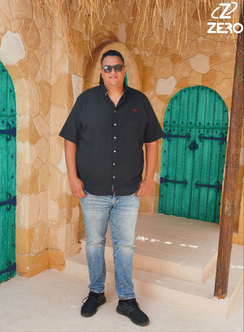 قميص كتان نص كم - اسود