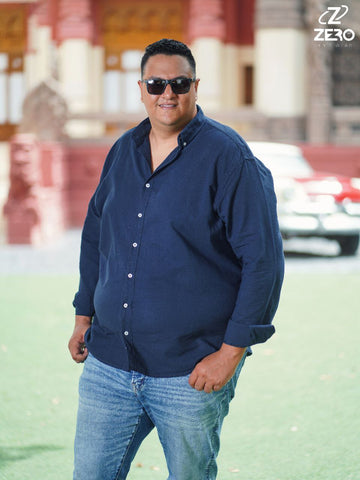 قميص كتان سادة - كحلى