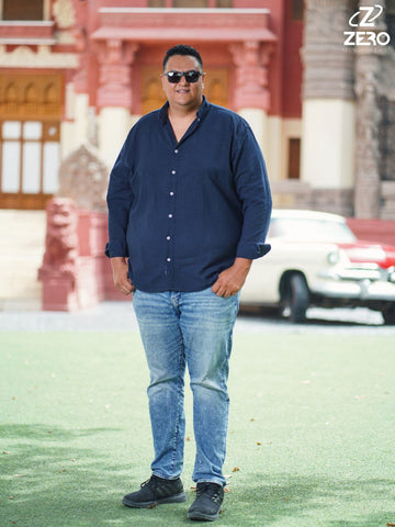 قميص كتان سادة - كحلى