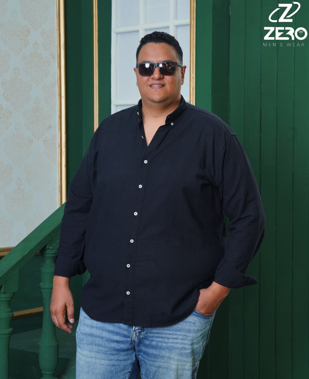 قميص كتان سادة - اسود