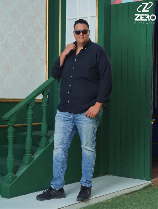 قميص كتان سادة - اسود