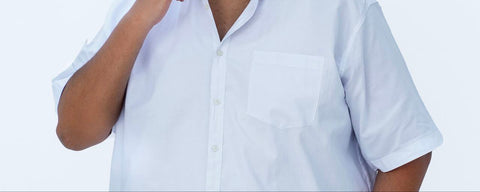 قميص اكسفورد نص كم  قطن (بجيب) - ابيض