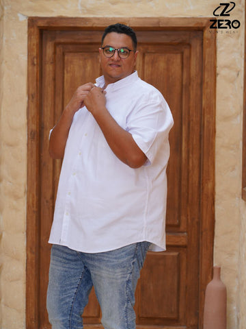 قميص اكسفورد نص كم  قطن (بجيب) - ابيض