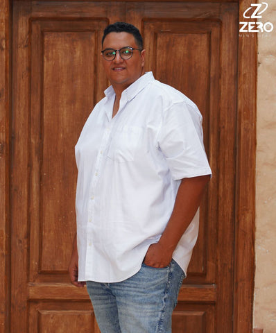 قميص اكسفورد نص كم  قطن (بجيب) - ابيض