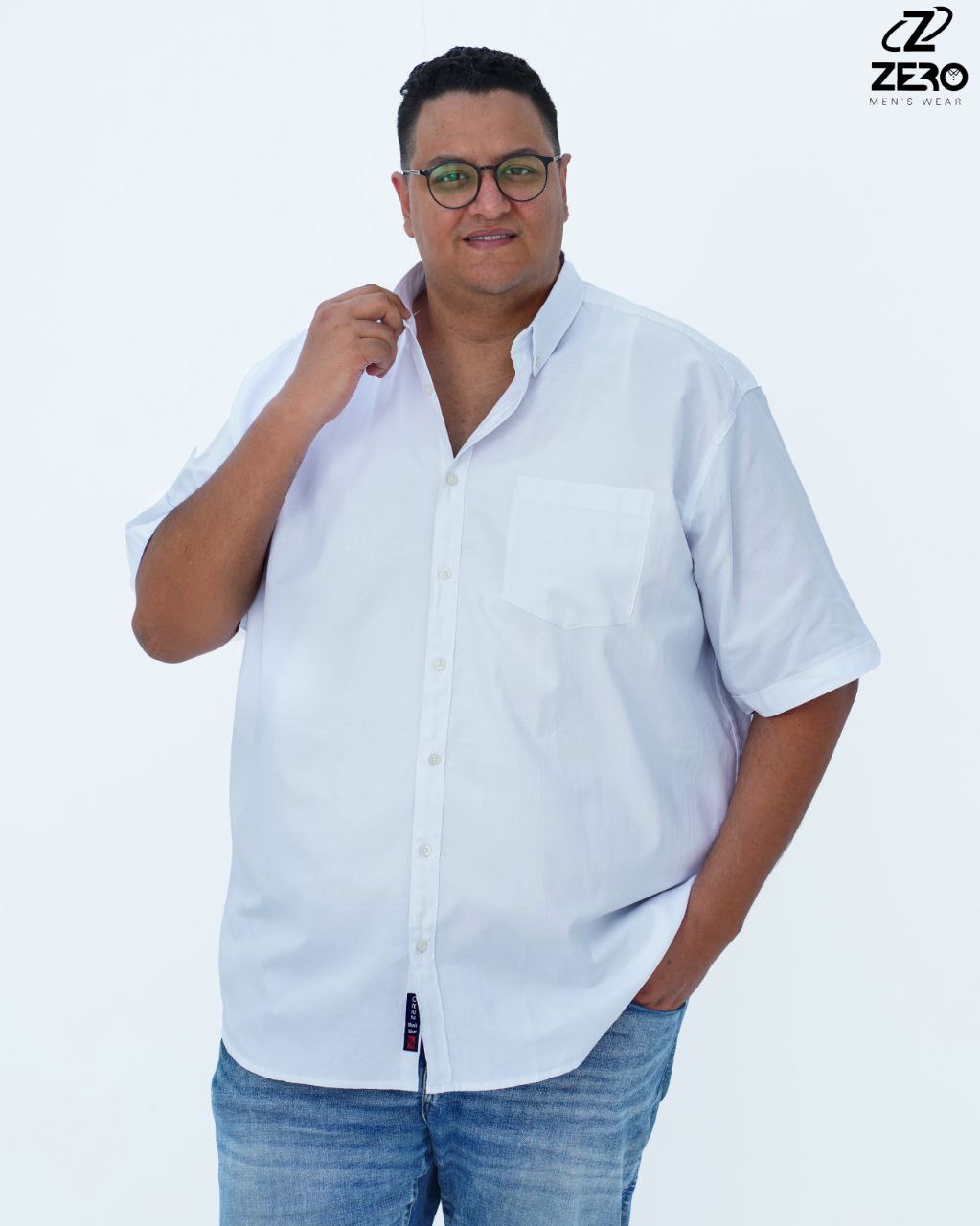 قميص اكسفورد نص كم  قطن (بجيب) - ابيض