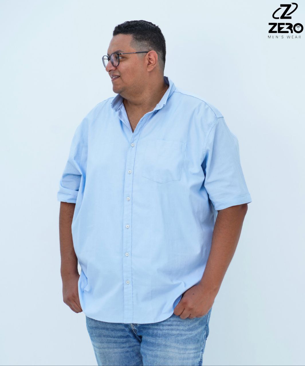 قميص اكسفورد نص كم  قطن (بجيب) - لبنى