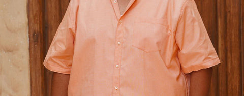 قميص اكسفورد نص كم  قطن (بجيب) - اورانج