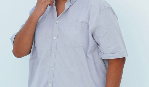 قميص اكسفورد نص كم  قطن (بجيب) - بيج