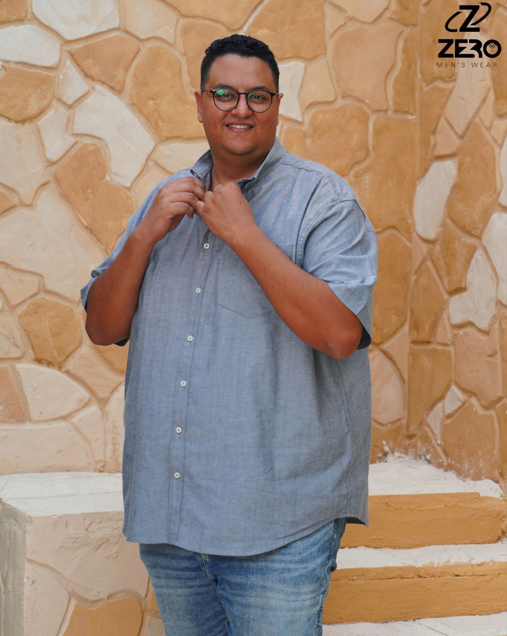 قميص اكسفورد نص كم  قطن (بجيب) - بيج