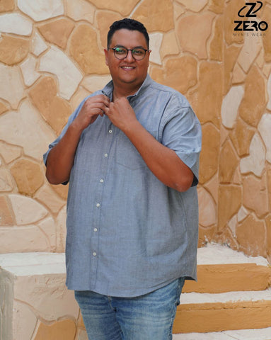 قميص اكسفورد نص كم  قطن (بجيب) - بيج