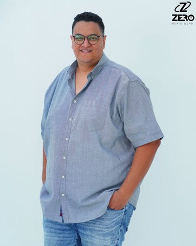 قميص اكسفورد نص كم  قطن (بجيب) - بيج