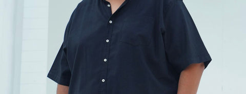 قميص اكسفورد نص كم قطن (بجيب) - أسود