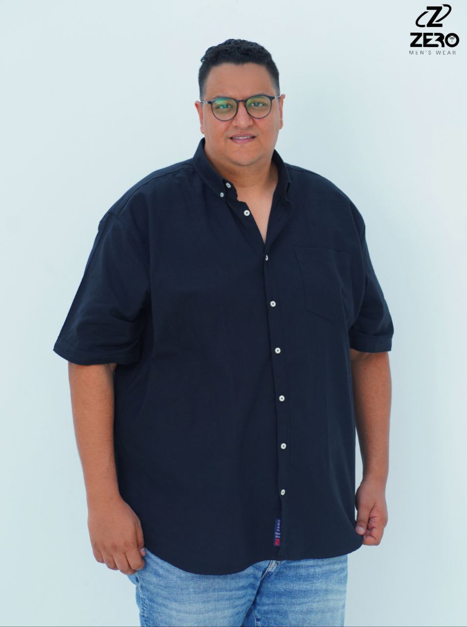 قميص اكسفورد نص كم قطن (بجيب) - أسود